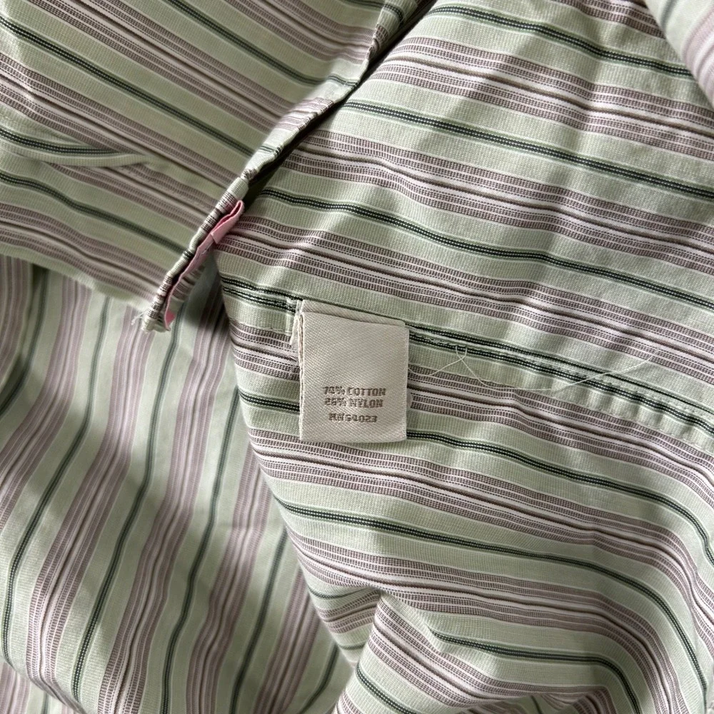 Banana‎ Republic Button Down Shirt Mens XL Green Striped Slim Fit Long Sleeve